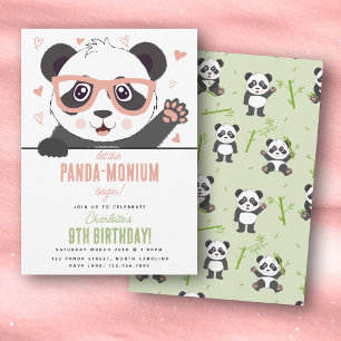 Convite Festa de Aniversário de Menina Kawaii Urso Panda F