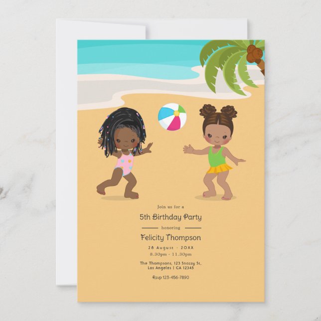Convite Festa de Aniversário de Menina na Praia de Verão (Frente)