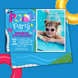 Convite Festa de Aniversário de Menina no Verão com Piscin
