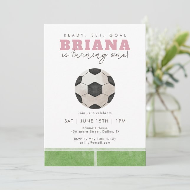 Convite Festa de Aniversário de Meninas com Bola de Futebo (Em pé/Frente)