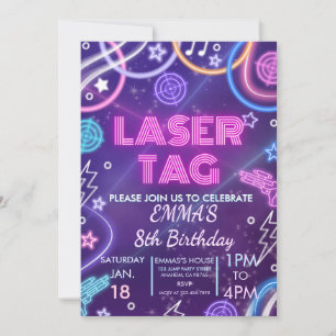 Convite Festa de Aniversário de Meninas com Laser Tag Neon