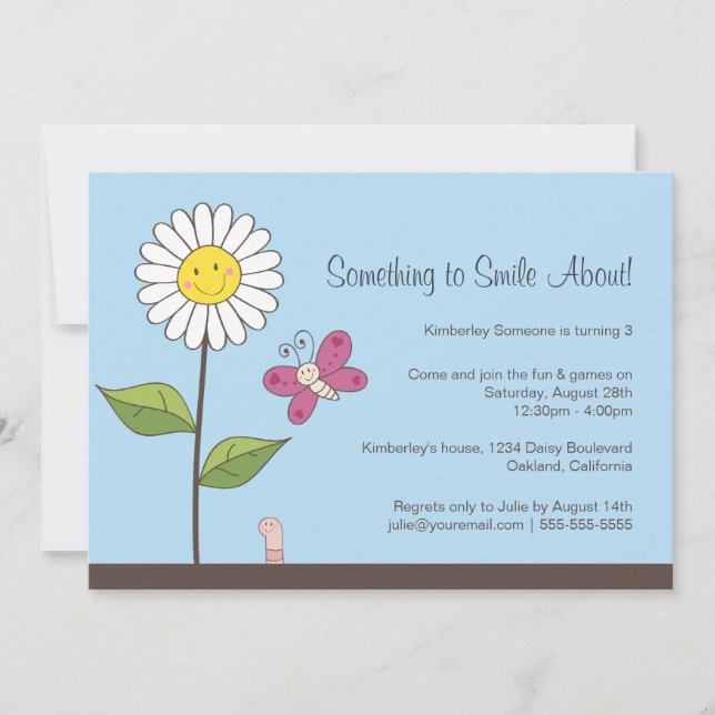 Convite Festa de aniversario de meninas Daisy & Butterfly (Frente)