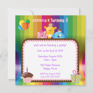 Convite Festa de aniversario de meninas de animais brancos