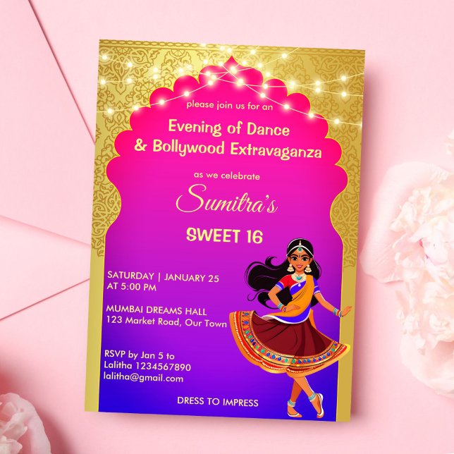 Convite Festa de aniversario de meninas de Bollywood (Indian Bollywood girls birthday party template invitation digital download Indian style party invite)