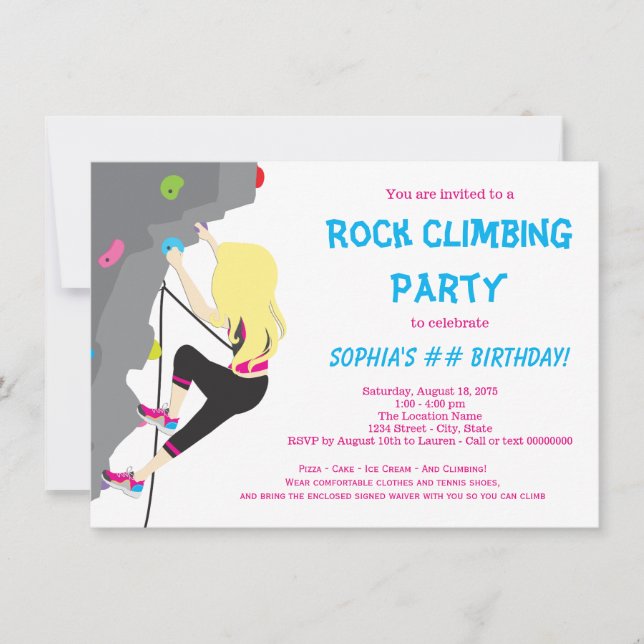 Convite Festa de Aniversário de Meninas de Escalada em Roc (Frente)