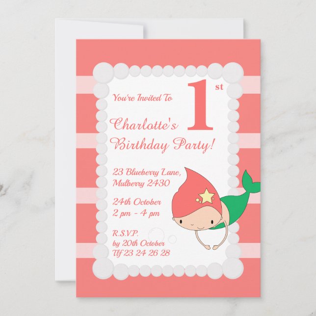 Convite festa de aniversario de meninas de Pérolas do Mar  (Frente)