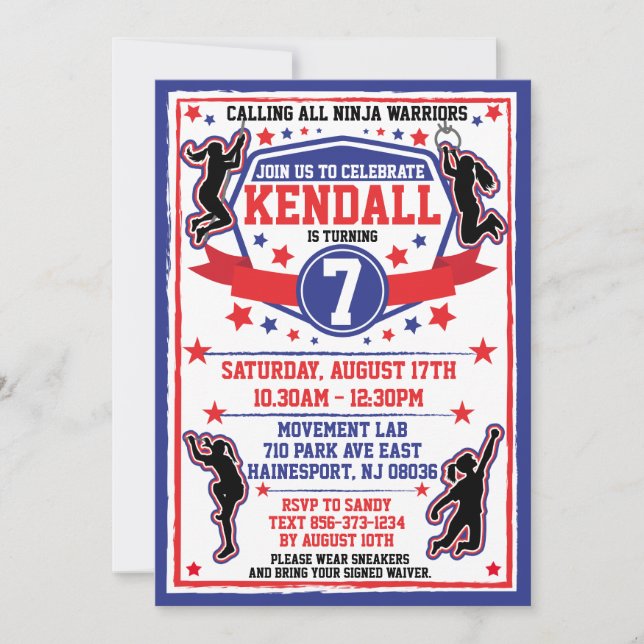 Convite Festa de aniversario de meninas do Guerreiro Ninja (Frente)