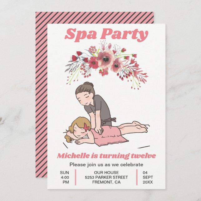 Convite Festa de aniversario de meninas floral bonito dos (Frente/Verso)