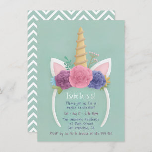 Convite Festa de aniversario de meninas floral do Hairband