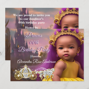 Convite Festa de aniversário de meninas princesas roxo étn