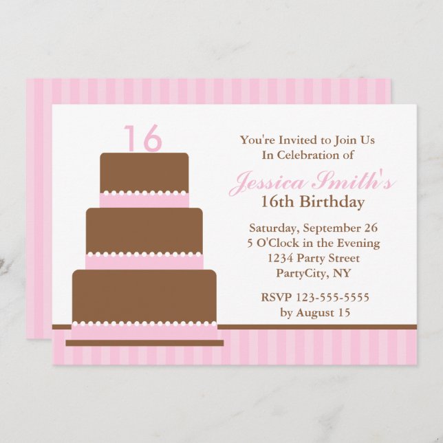 Convite Festa de aniversario de meninas Rosa Menino (Frente/Verso)