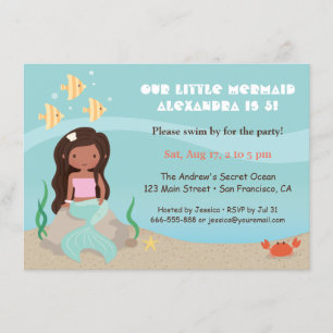 Convite Festa de Aniversário de Meninas Sereias Afro-Ameri
