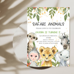 Convite Festa de Aniversário de Menino com Animais da Sava