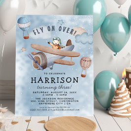 Convite Festa de Aniversário de Menino com Avião em Aquare