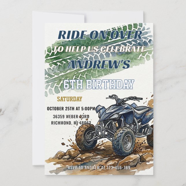 Convite Festa de Aniversário de Menino com Corrida de ATV  (Frente)