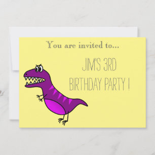 Convite Festa de aniversário de menino com dinossauro roxo