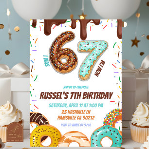 Convite Festa de Aniversário de Menino de 7 anos com Donut