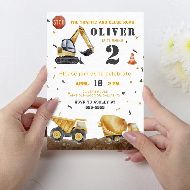 Convite Festa de aniversário de Menino de Veículos de Cons (Criador carregado)