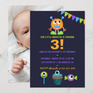 Convite Festa de Aniversário de Menino Monstrinho para Qua