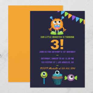 Convite Festa de Aniversário de Menino Monstro Pequeno de