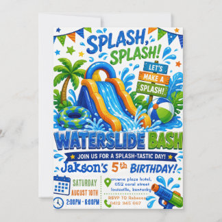 Convite Festa de aniversário de menino na piscina de verão