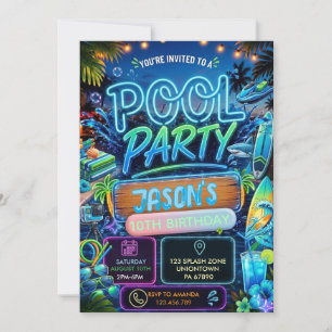 Convite Festa de Aniversário de Menino no Verão com Piscin