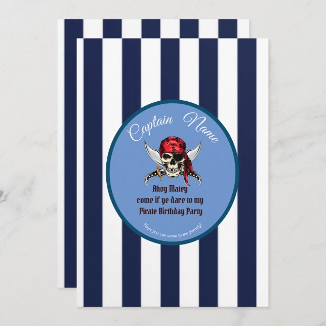 Convite festa de aniversário de menino pirata (Frente/Verso)