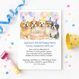 Convite Festa de Aniversário de Meninos com Cachorros usan
