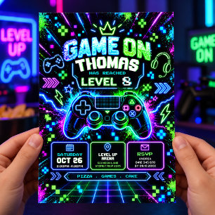 Convite Festa de Aniversário de Meninos com Vídeo Game Neo