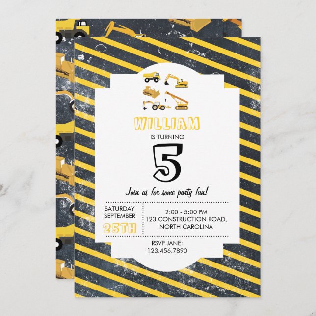 Convite Festa de aniversário de Meninos de Caminhões de Co (Frente/Verso)