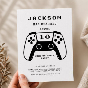 Convite Festa de Aniversário de Meninos Gamer com Tema Lev