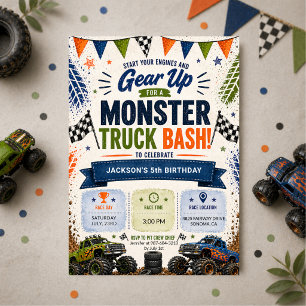 Convite Festa de Aniversário de Meninos Monster Truck Kids