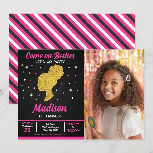 Convite Festa de Aniversário de Moda das Melhores Amigas B (Frente/Verso)