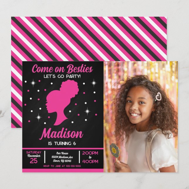 Convite Festa de Aniversário de Moda das Melhores Amigas B (Frente/Verso)