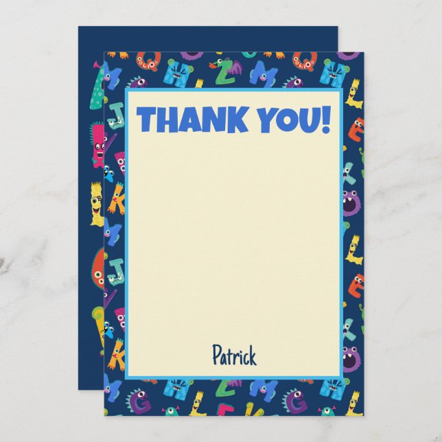 Convite Festa de aniversário de Monstros do Alfabeto ABC O (Frente/Verso)