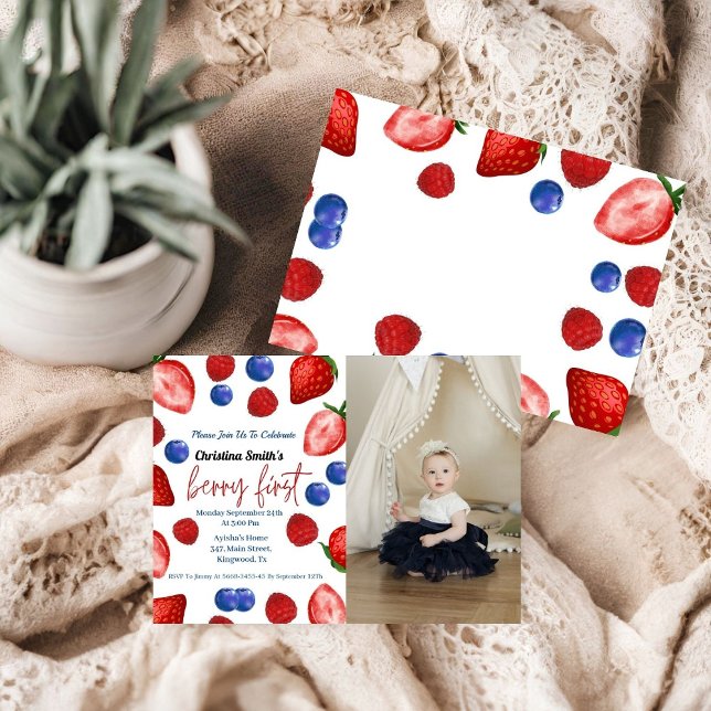 Convite Festa de aniversário de morango, 1º aniversário (Criador carregado)