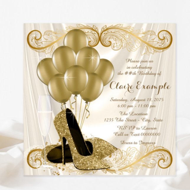 Convite Festa de Aniversário de Mulher em Seda Ivory e Dou (You can change the text, font style, font color and wording on this elegant any occasion invitation.)