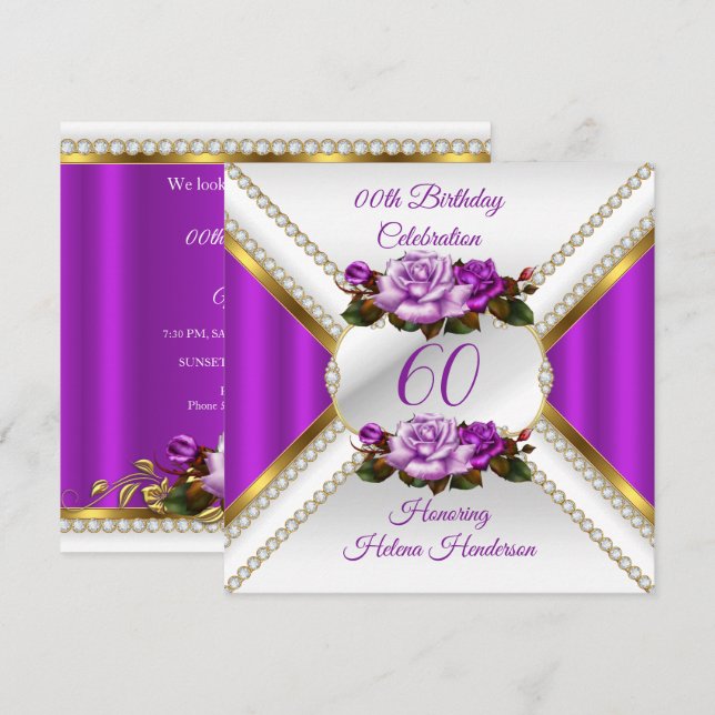 Convite Festa de Aniversário de Mulheres de Qualquer Idade (Frente/Verso)