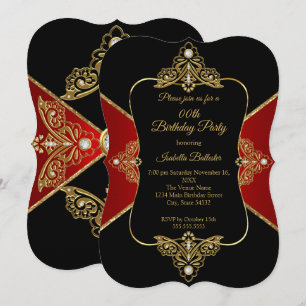 Convite Festa de Aniversário de Mulheres Vermelho Preto Di