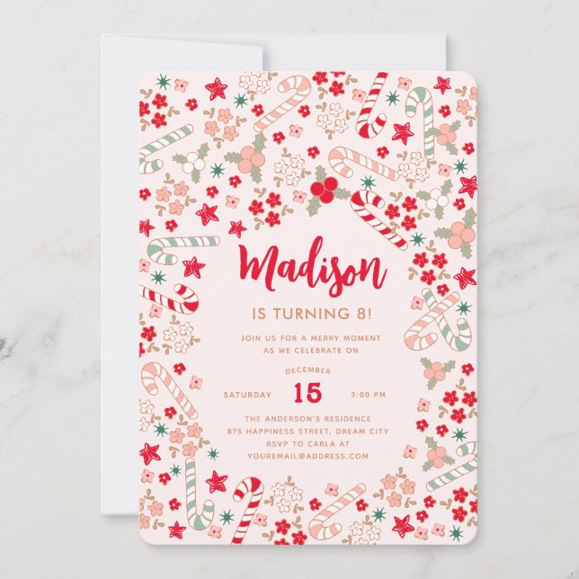 Convite Festa de aniversário de Natal Candy Cane (Frente)