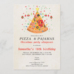 Convite Festa de Aniversário de Natal Pizza & Pijamas