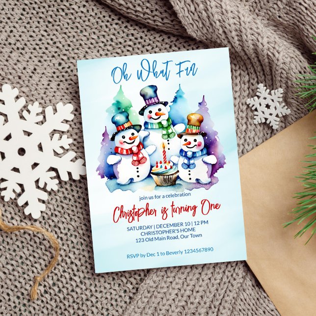 Convite Festa de aniversário de neves fofinhos de inverno (Winter onederland birthday party editable template invitation digital download  cute snowmen cupcake)