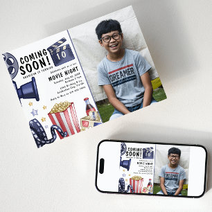 Convite Festa de Aniversário de Noite de Filme Infantil