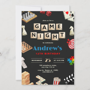 Convite Festa de Aniversário de Noite de Jogos Diversão Jo