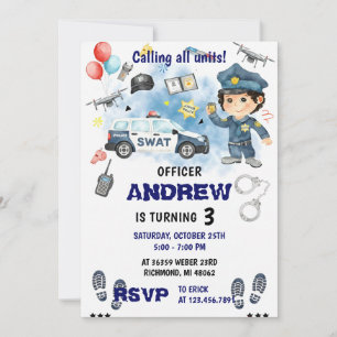 Convite Festa de Aniversário de Oficial de Polícia Moderno
