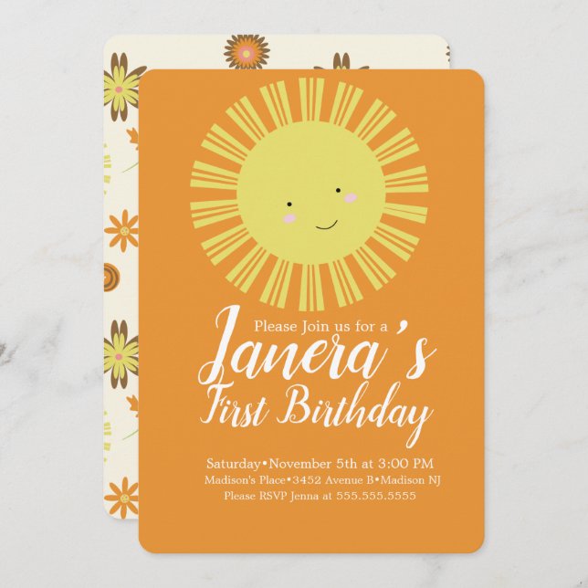 Convite Festa de aniversário de outono à luz do sol (Frente/Verso)