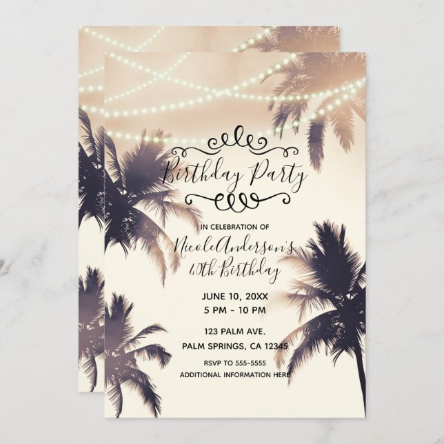 Convite Festa de aniversário de Palmeiras Tropicais e Luze (Frente/Verso)