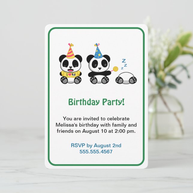 Convite Festa de Aniversário de Pandas Fofos (Em pé/Frente)