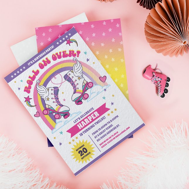 Convite Festa de aniversário de patinação do cilindro (Unleash your inner roller skater with this super cool Roller Skating Birthday Party invitation! )