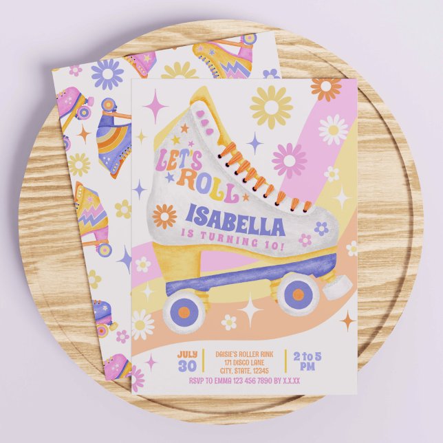 Convite Festa de aniversário de patinação do cilindro (An ideal invitation for a roller disco party!)